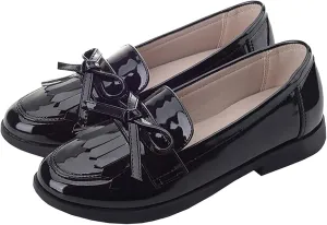 Girls Bowknot Tassel Slip On Loafers Leather Girls Dress Shoes Flats