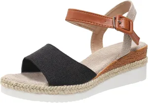 Girls' Flatform Espadrille Sandals Open Toe, Adjustable Ankle Strap,Open Toe Women Dressy 2025 Comfortable Low Slip On Strappy Fashion Platform Casual Summer Shoes Espadrilles Wedge