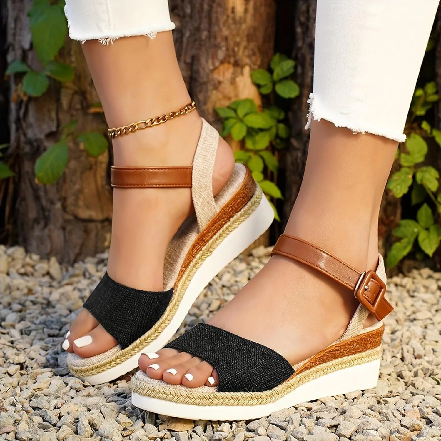Girls' Flatform Espadrille Sandals Open Toe, Adjustable Ankle Strap,Open Toe Women Dressy 2025 Comfortable Low Slip On Strappy Fashion Platform Casual Summer Shoes Espadrilles Wedge