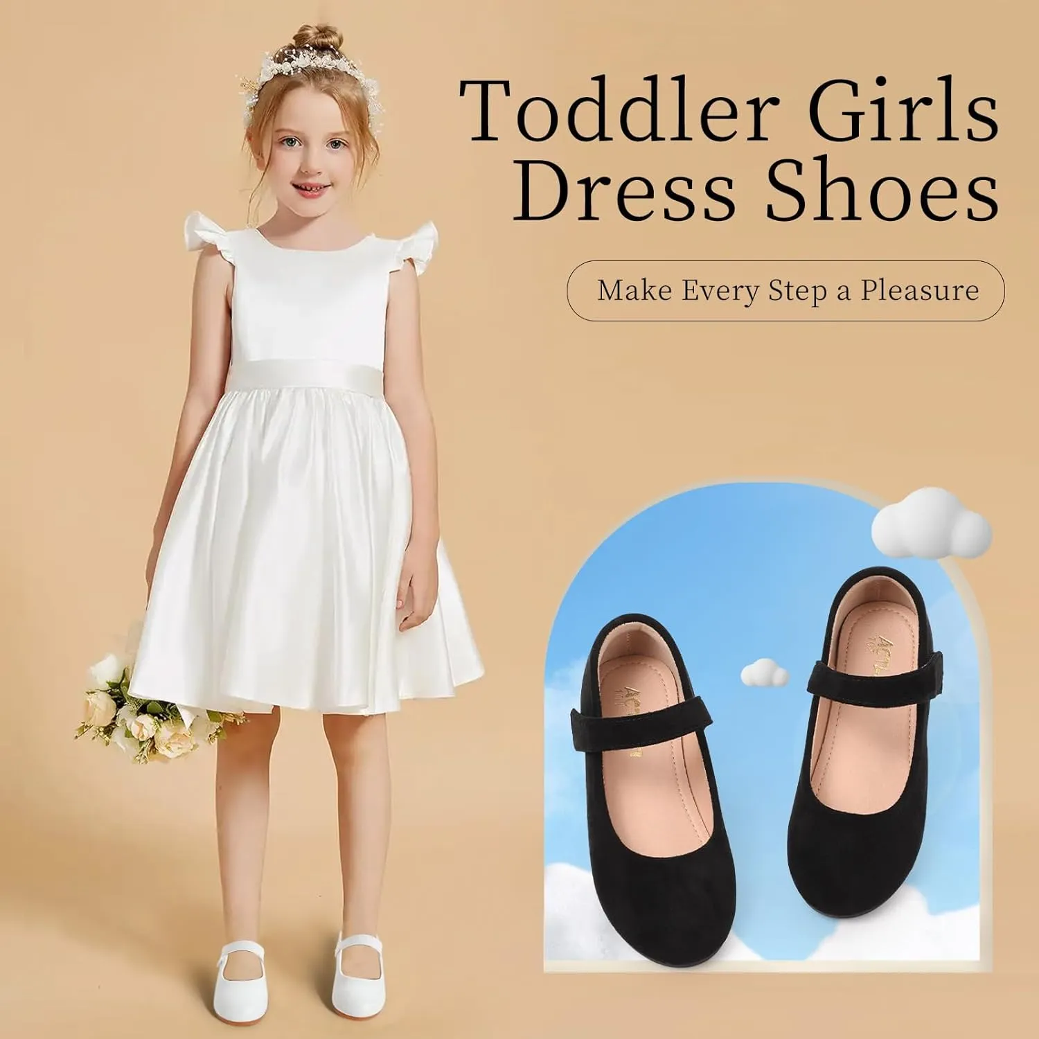 Girls Mary Jane Dress Shoes Toddler Flower Girls Kids Casual Slip on Ballet Flats School Wedding Party Church Girls Shoes