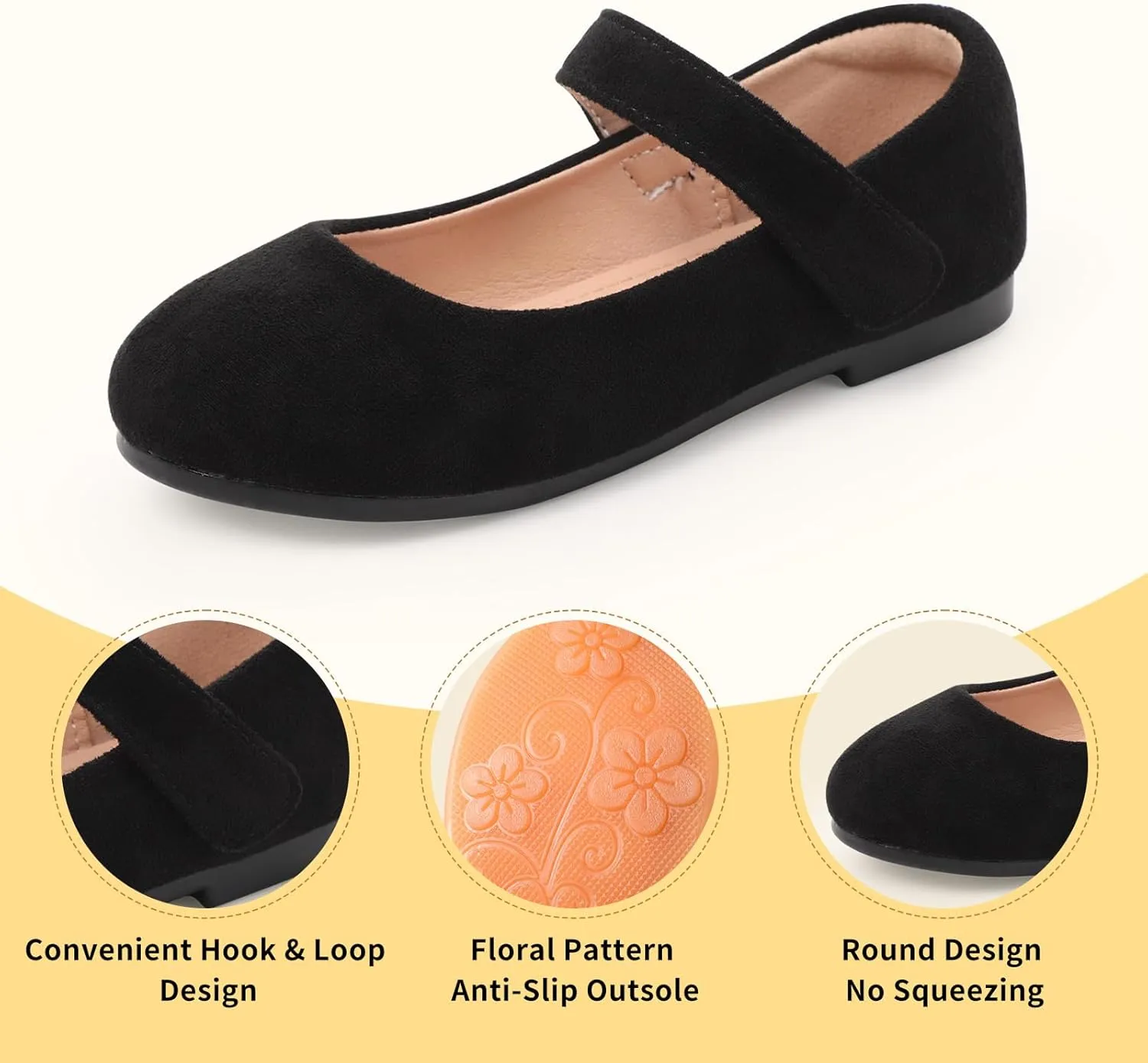Girls Mary Jane Dress Shoes Toddler Flower Girls Kids Casual Slip on Ballet Flats School Wedding Party Church Girls Shoes
