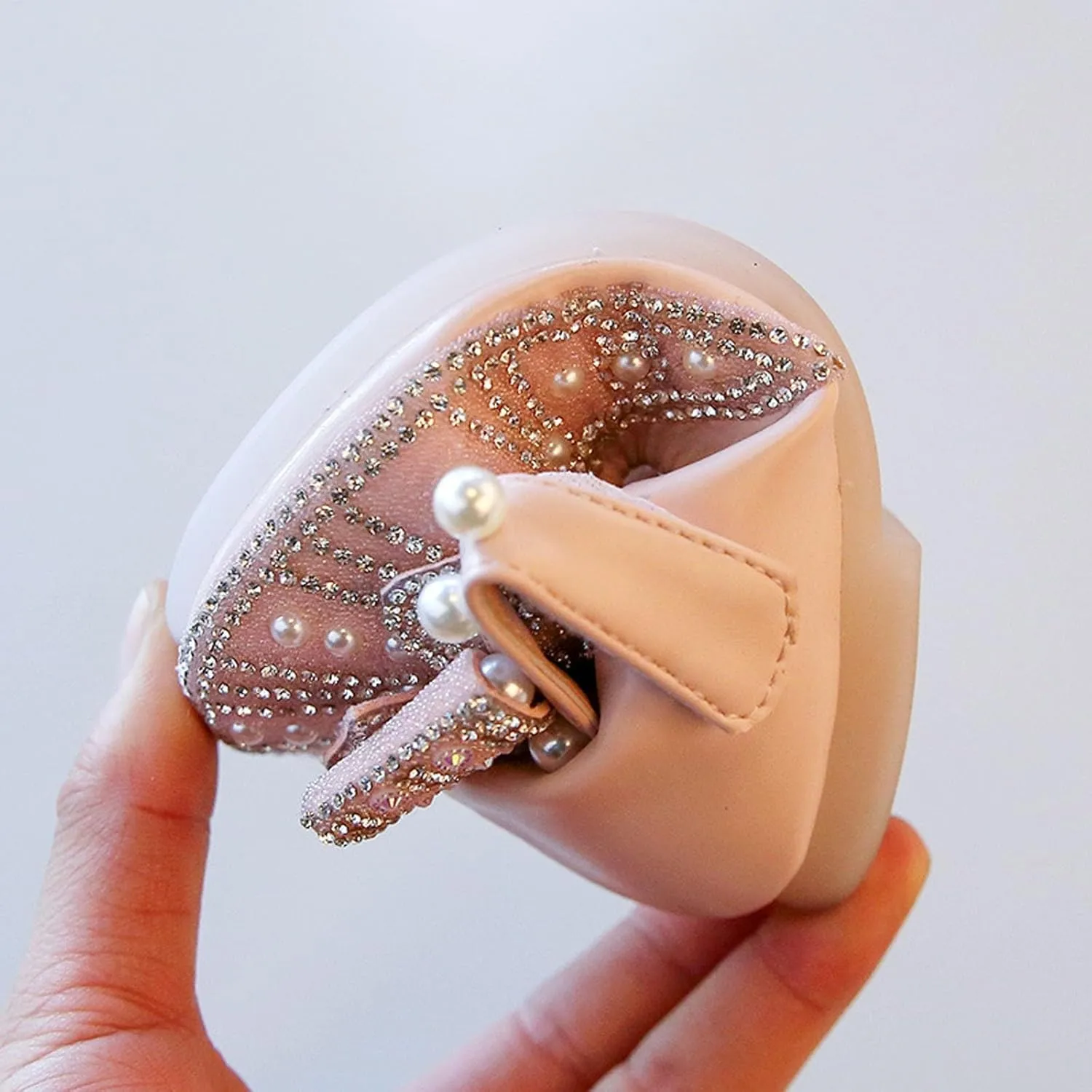 Girls Mary Jane Shoes Sparkl𝐞 Bow Pearl Sequins Ballet Flats for Wedding Party School Ankle Strap Slip On Sandals