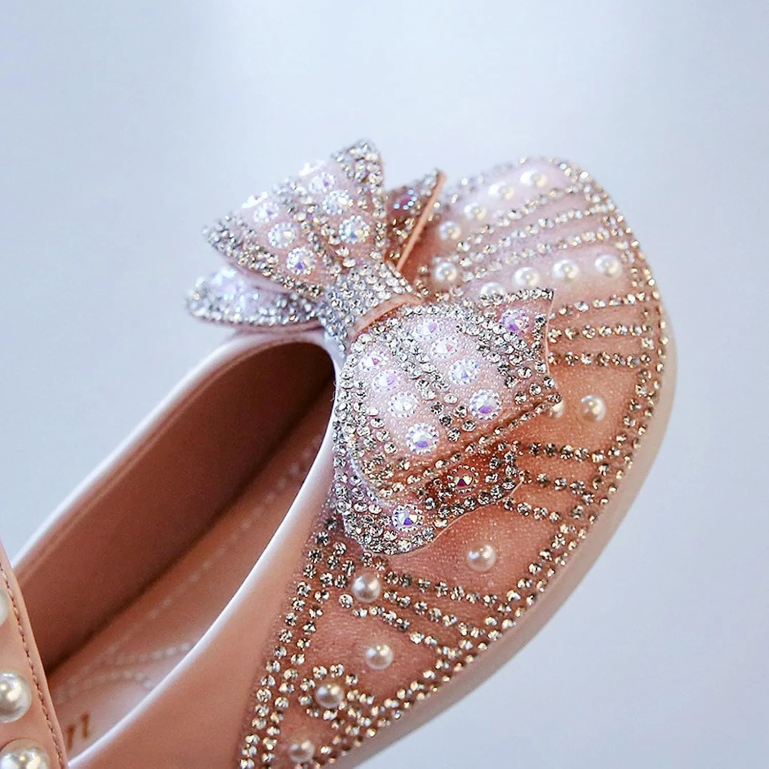 Girls Mary Jane Shoes Sparkl𝐞 Bow Pearl Sequins Ballet Flats for Wedding Party School Ankle Strap Slip On Sandals