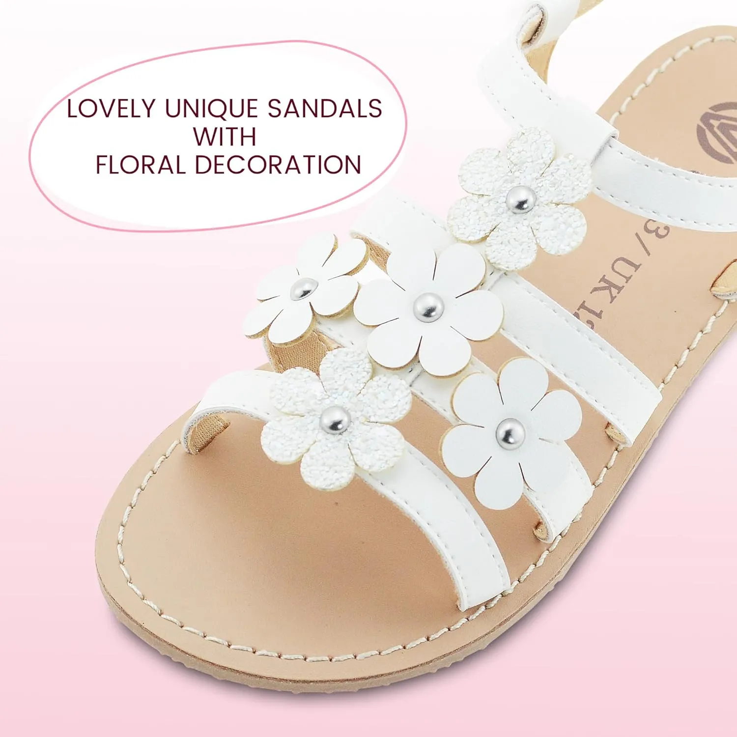 Girls Sandals Kids Strap Flat Sandals Open Toe Summer Flower Casual Sandals