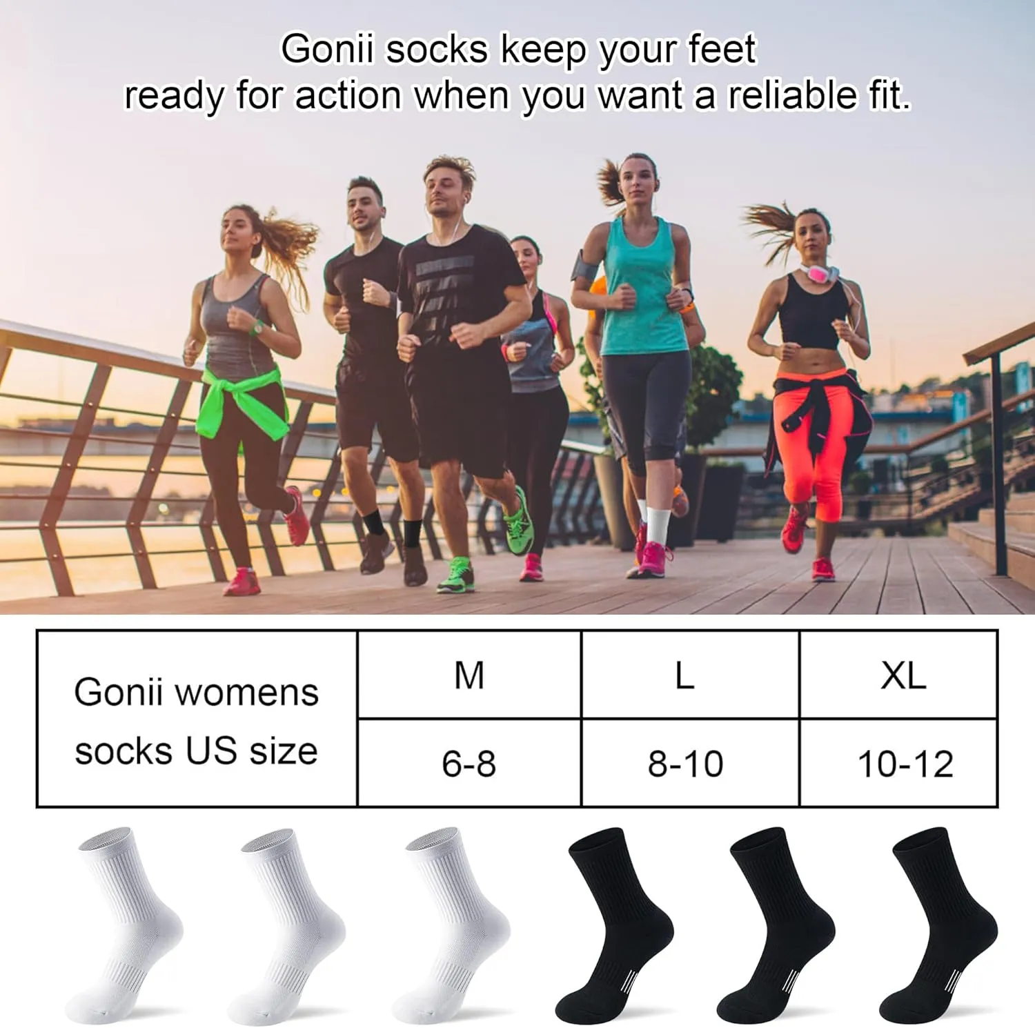 Gonii Crew Socks Women Running Hiking Thick Cushiones Athletic Socks 5-6 Pairs