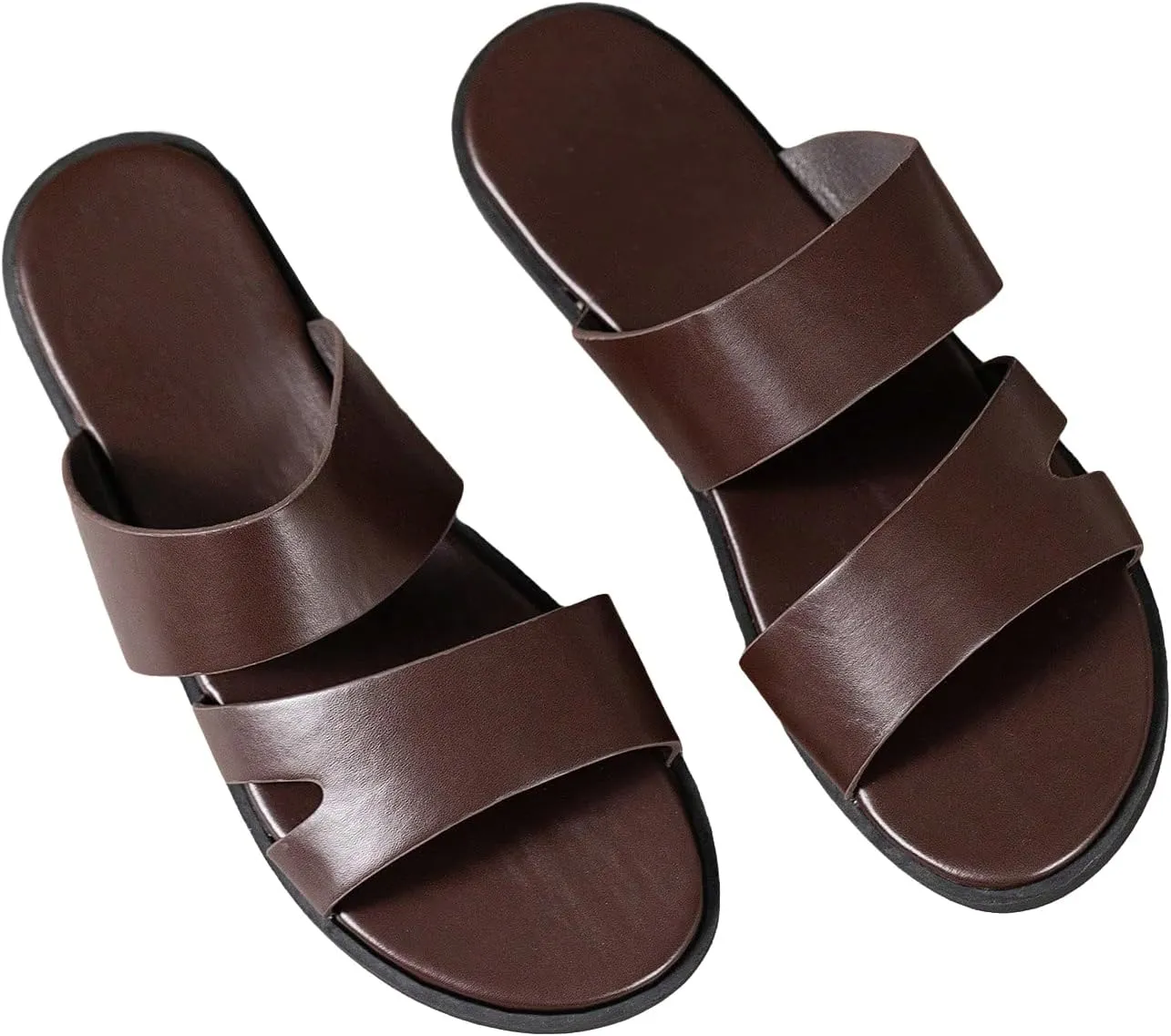 GORGLITTER Men's Beach Leather Sandals Slide Footwear Round Flip Flops Pu Slip On Slippers