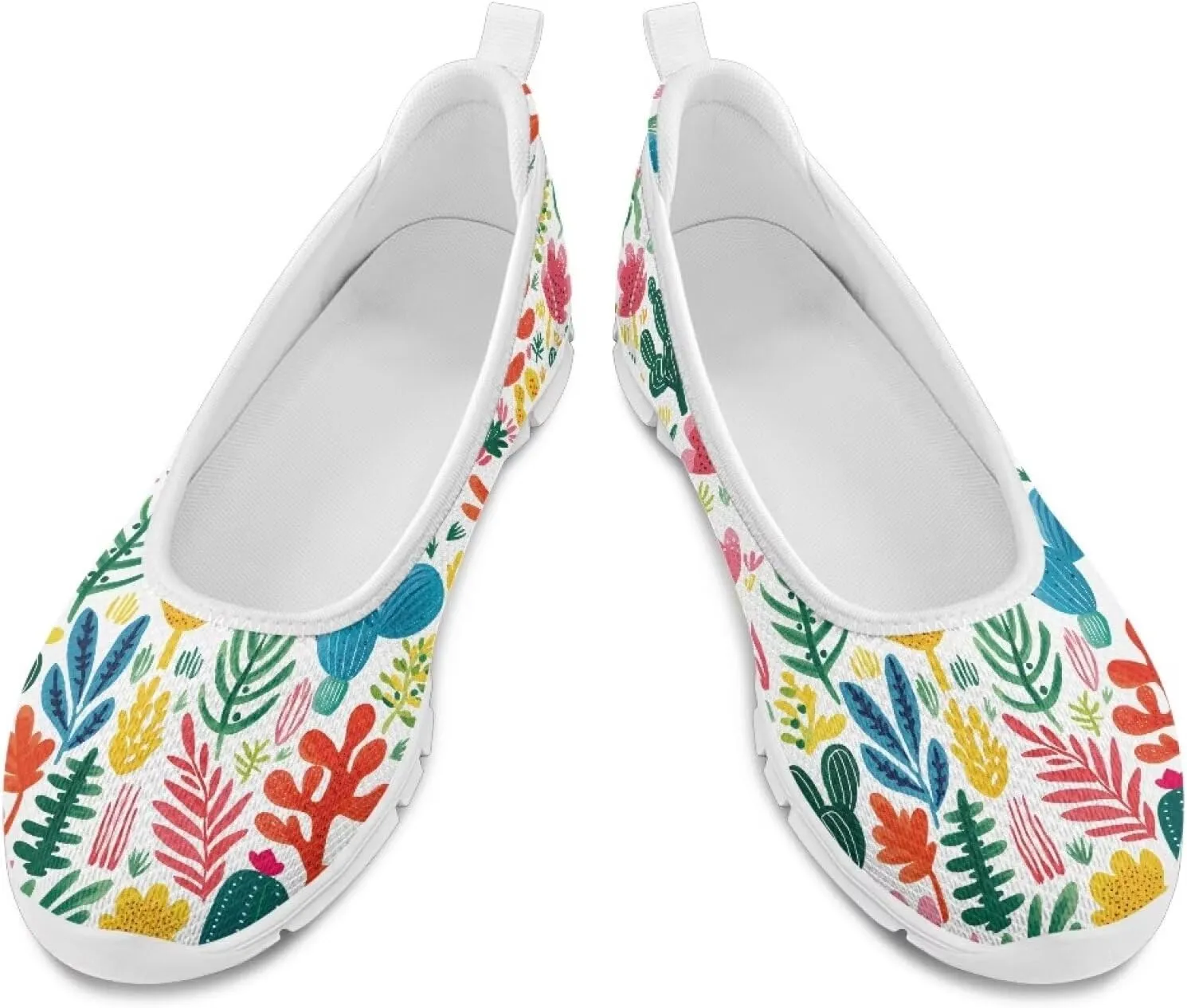 GOSTONG Women's Flowers Print Flats Mesh Shoes Slip On Round Toe Casual Loafers Lightweight Comfort Walking Travel Shoes White Sole Size 6-11