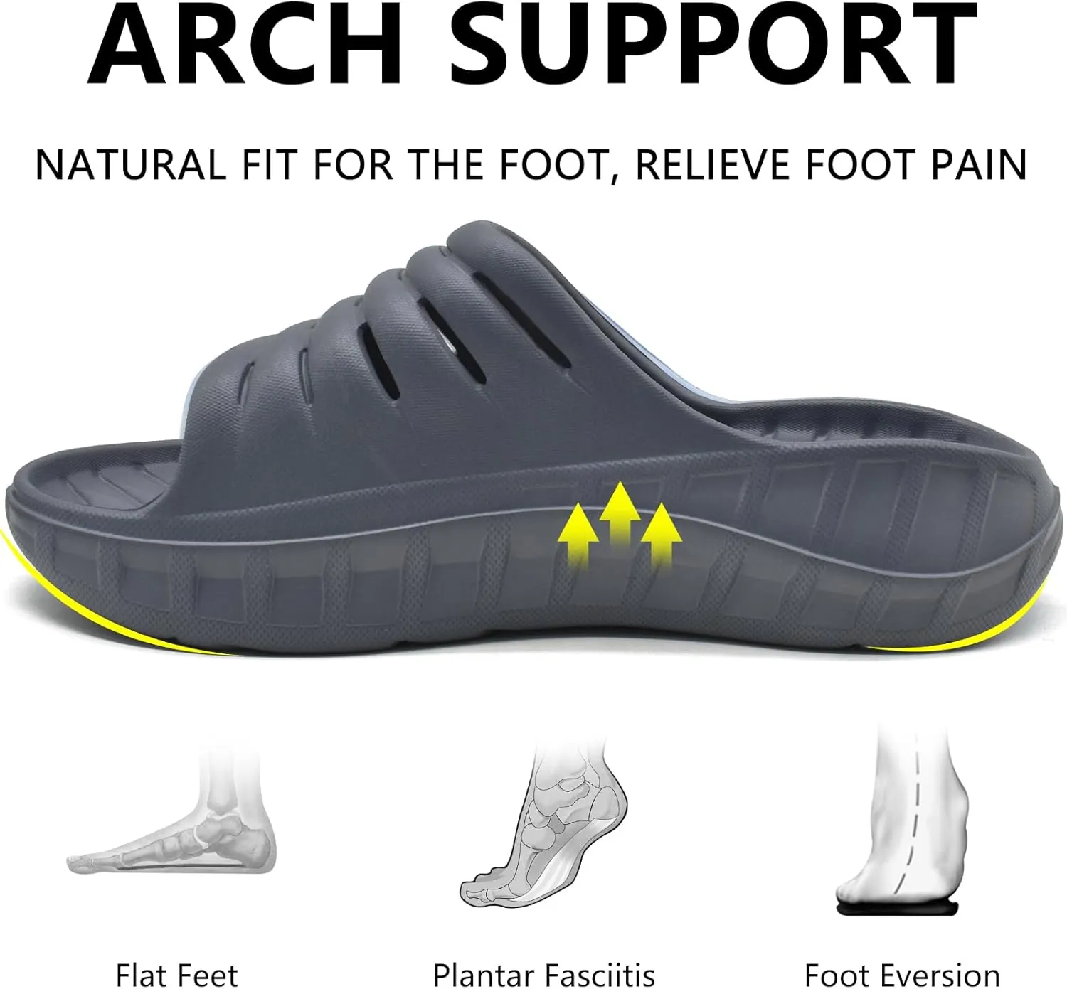 GPOS Mens Sport Recovery Sandals Plantar Fasciitis Thick Cushion Slides Sandals Lightweight Comfort Orthotic Slippers
