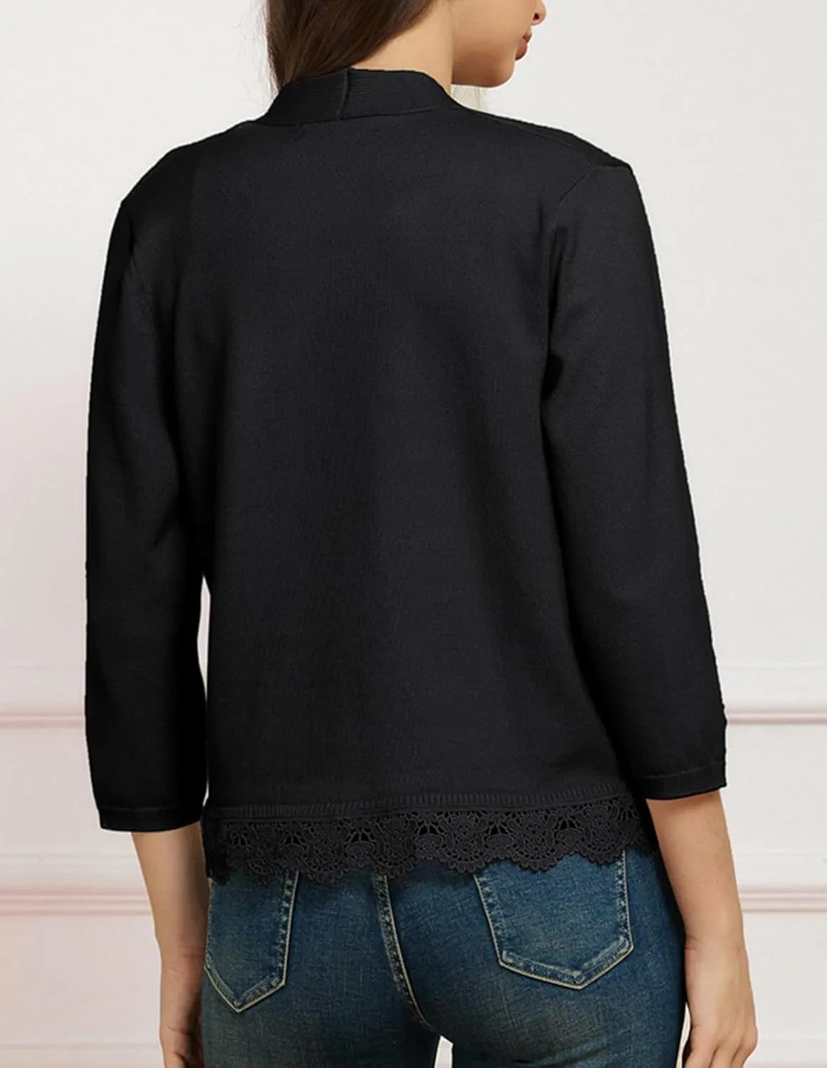 GRACE KARIN Women 3/4 Sleeve Cropped Cardigan Open Front V Neck Lace Lightweight Bolero Short Shrugs 2025 Summer