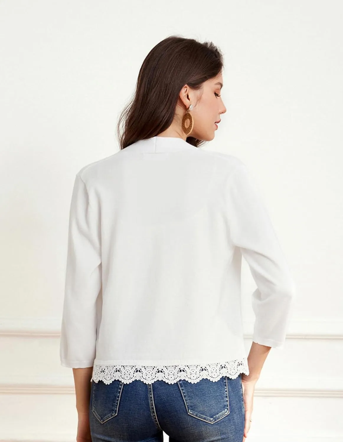 GRACE KARIN Women 3/4 Sleeve Cropped Cardigan Open Front V Neck Lace Lightweight Bolero Short Shrugs 2025 Summer