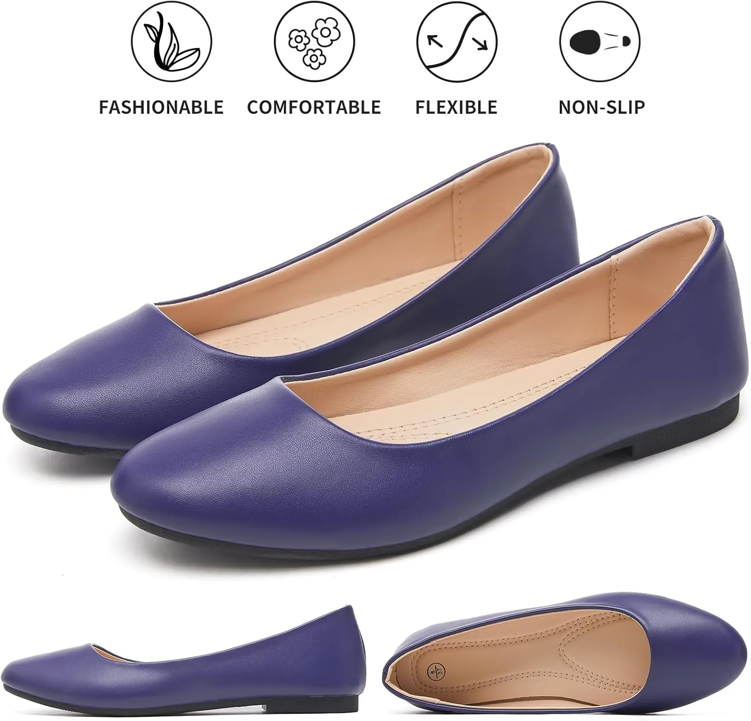 Hash Bubbie Women's Flats Shoes Ballet Flats Dress Shoes Comfortable PU Leather Slip on Shoes for Women