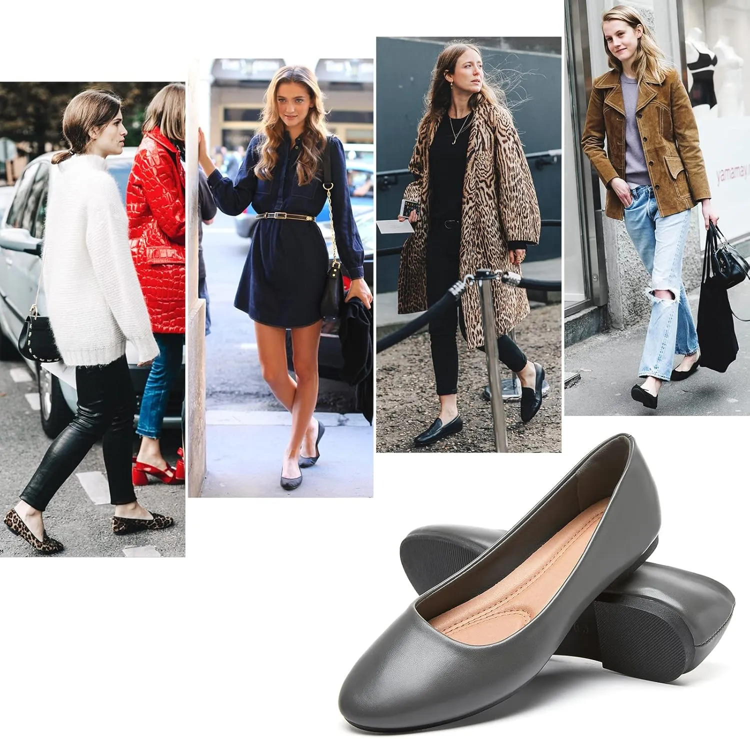 Hash Bubbie Women's Flats Shoes Ballet Flats Dress Shoes Comfortable PU Leather Slip on Shoes for Women
