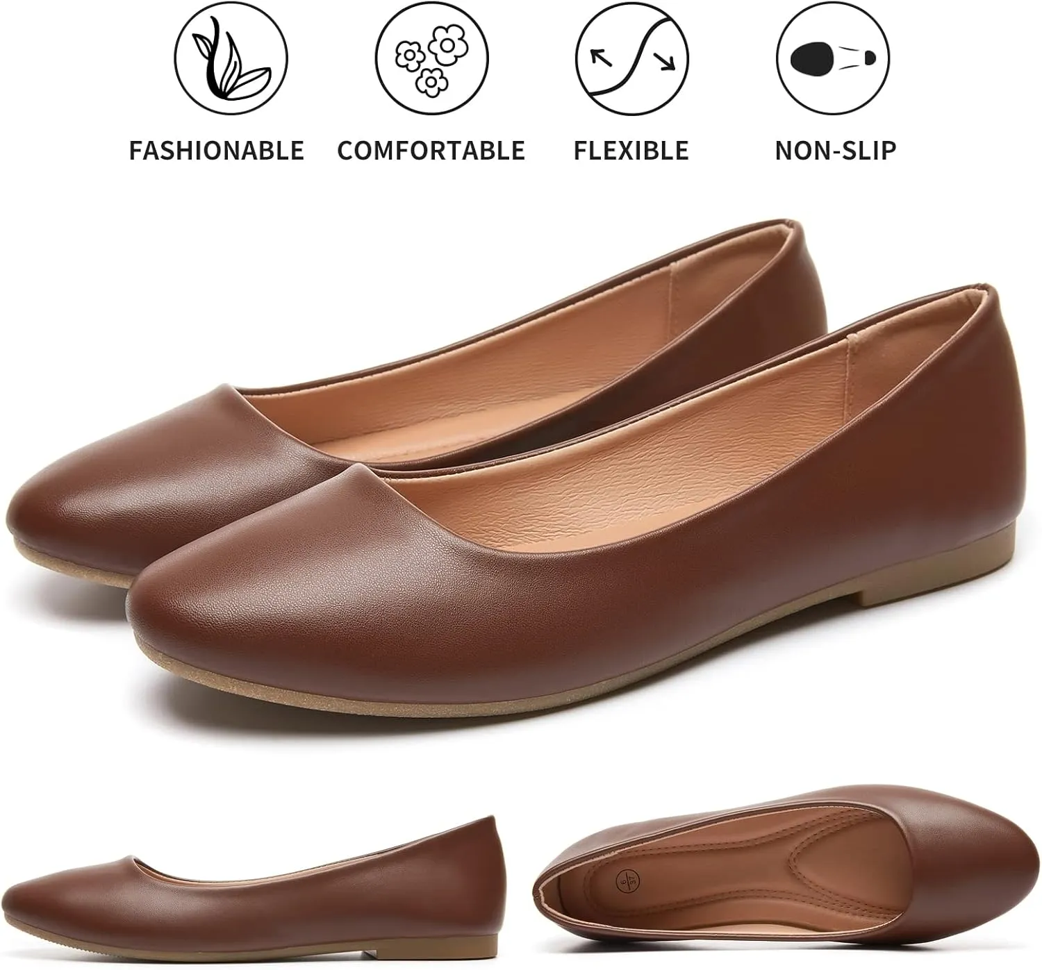Hash Bubbie Women's Flats Shoes Ballet Flats Dress Shoes Comfortable PU Leather Slip on Shoes for Women