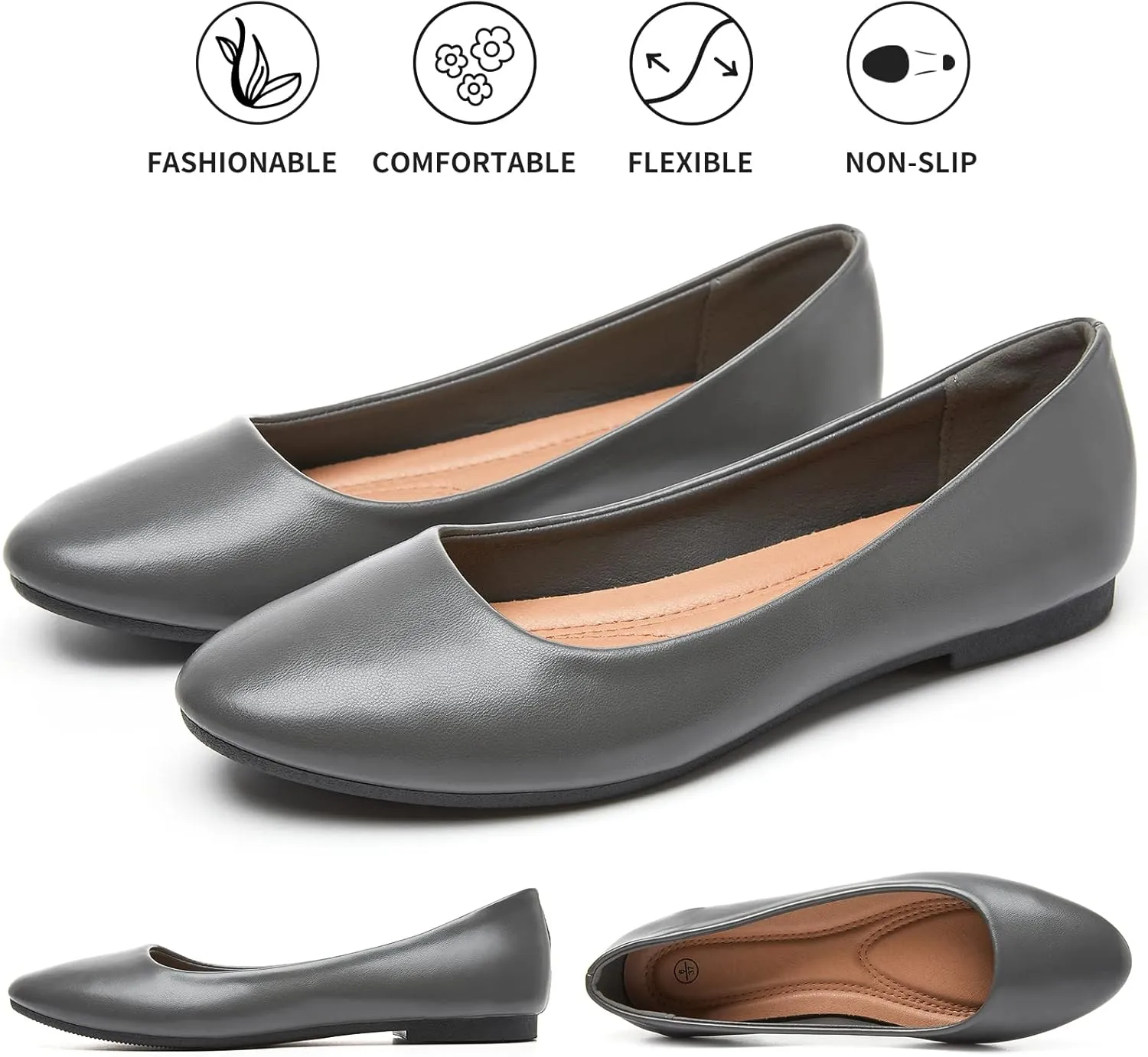 Hash Bubbie Women's Flats Shoes Ballet Flats Dress Shoes Comfortable PU Leather Slip on Shoes for Women