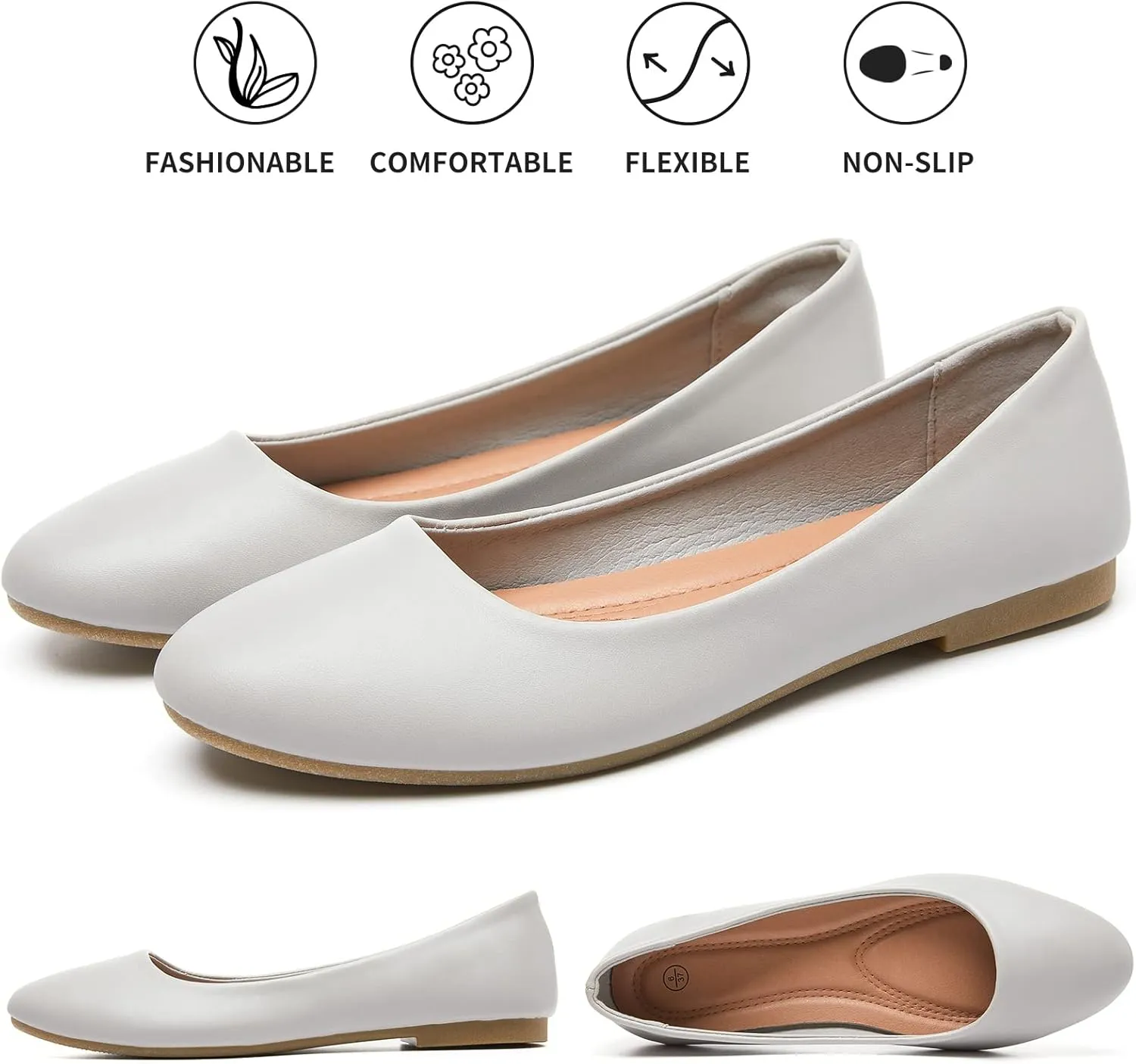 Hash Bubbie Women's Flats Shoes Ballet Flats Dress Shoes Comfortable PU Leather Slip on Shoes for Women