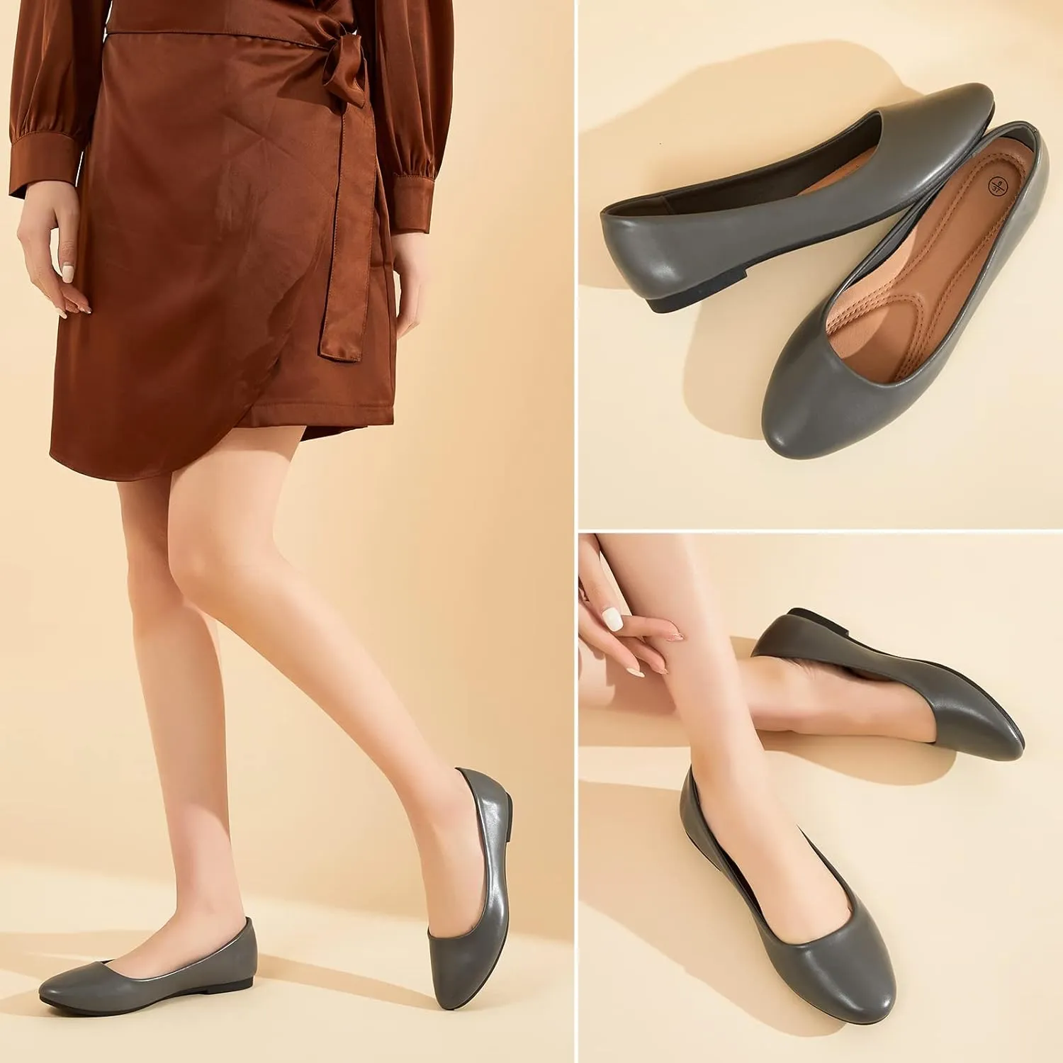 Hash Bubbie Women's Flats Shoes Ballet Flats Dress Shoes Comfortable PU Leather Slip on Shoes for Women
