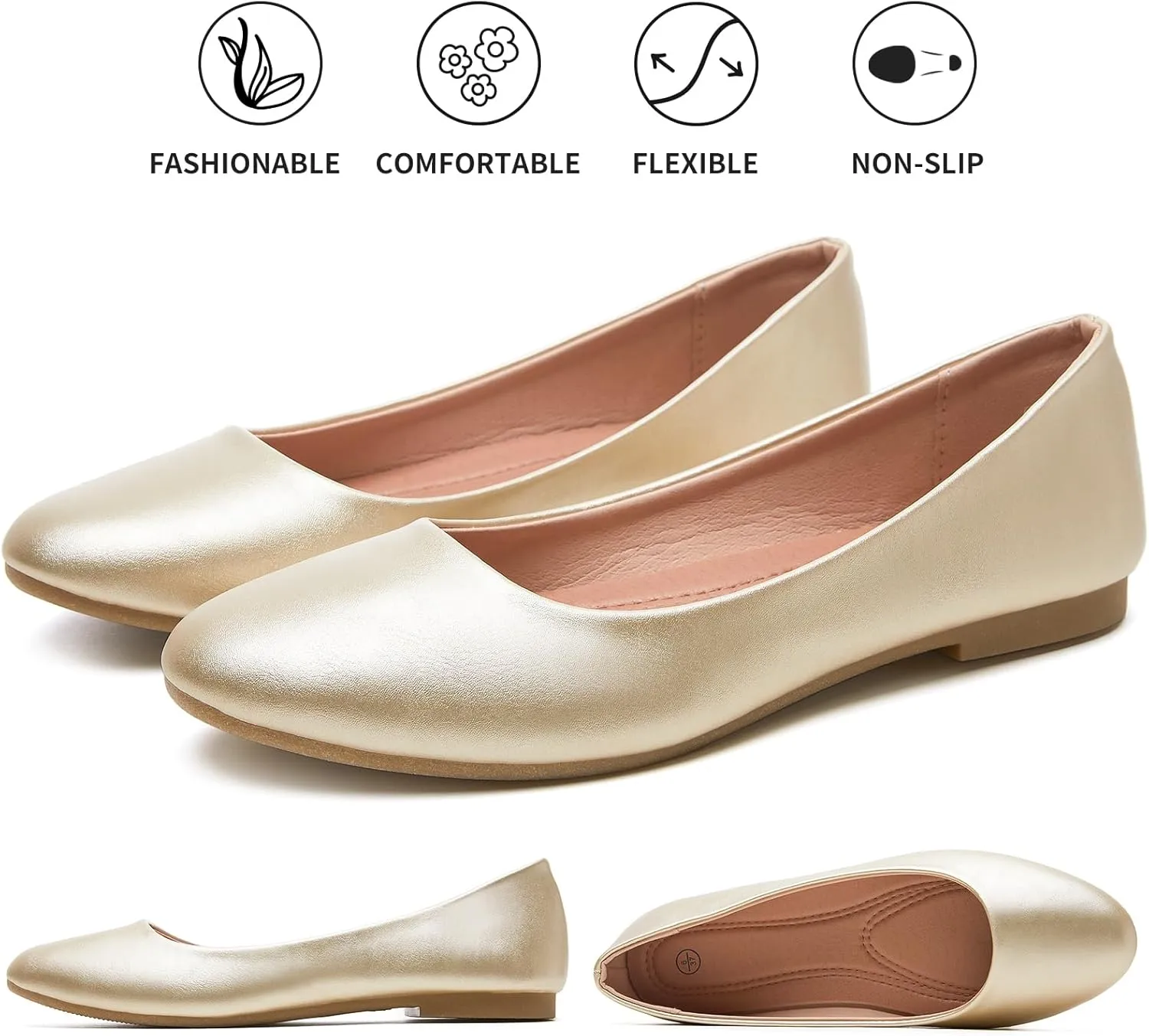 Hash Bubbie Women's Flats Shoes Ballet Flats Dress Shoes Comfortable PU Leather Slip on Shoes for Women