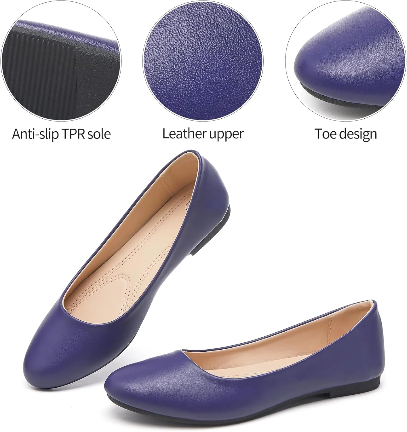 Hash Bubbie Women's Flats Shoes Ballet Flats Dress Shoes Comfortable PU Leather Slip on Shoes for Women