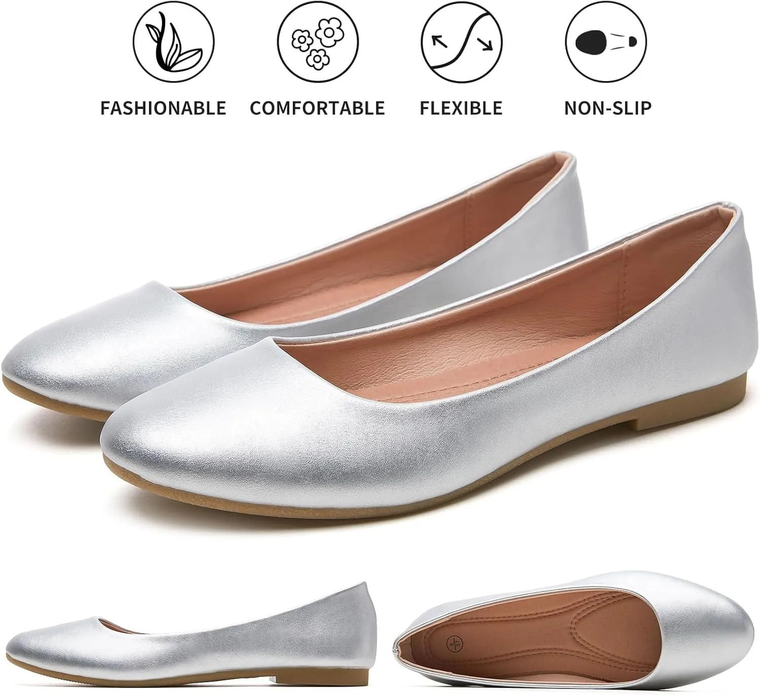 Hash Bubbie Women's Flats Shoes Ballet Flats Dress Shoes Comfortable PU Leather Slip on Shoes for Women