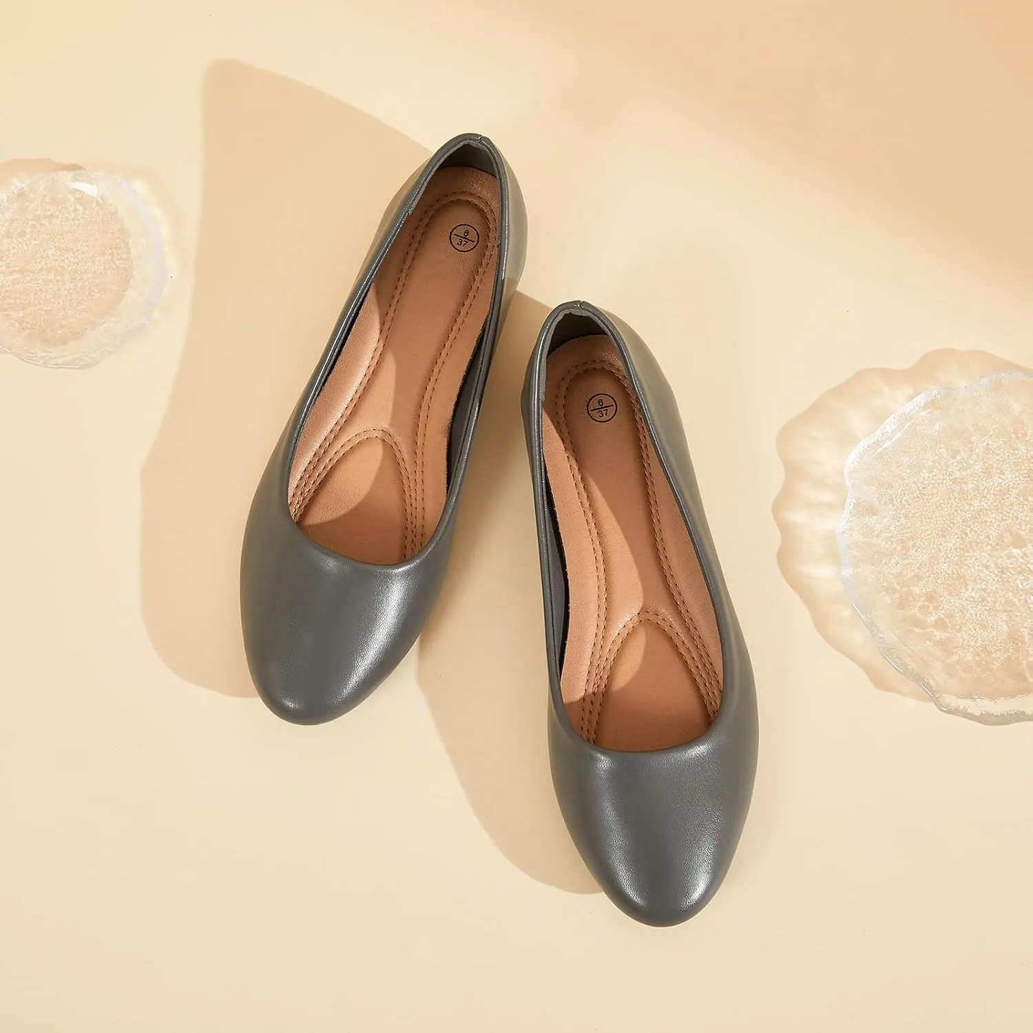Hash Bubbie Women's Flats Shoes Ballet Flats Dress Shoes Comfortable PU Leather Slip on Shoes for Women