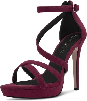 HDEUOLM Women Stiletto High Platform Heel Peep Open Toe Sandals Ankle Strap Prom Dress 4.7 Inches Heels