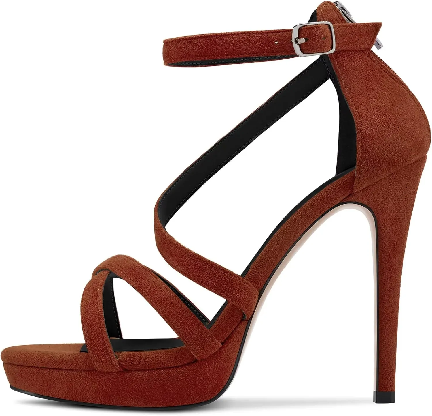 HDEUOLM Women Stiletto High Platform Heel Peep Open Toe Sandals Ankle Strap Prom Dress 4.7 Inches Heels