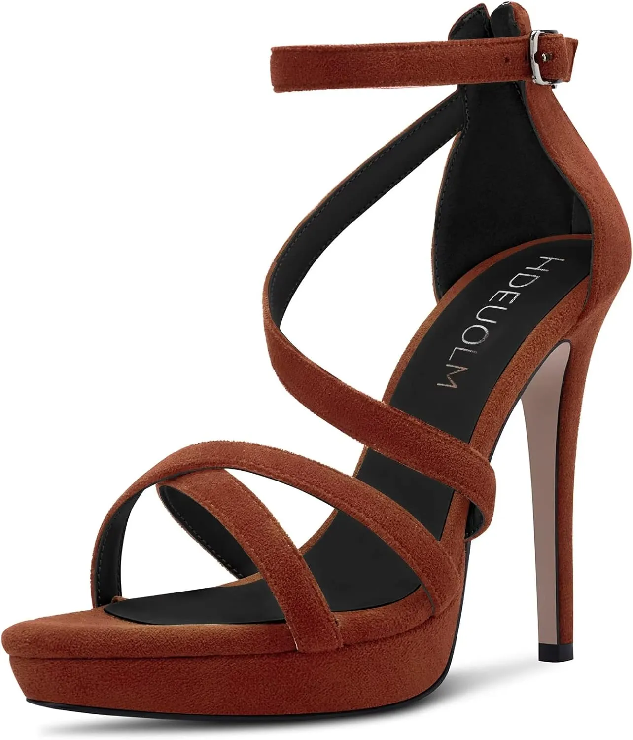HDEUOLM Women Stiletto High Platform Heel Peep Open Toe Sandals Ankle Strap Prom Dress 4.7 Inches Heels