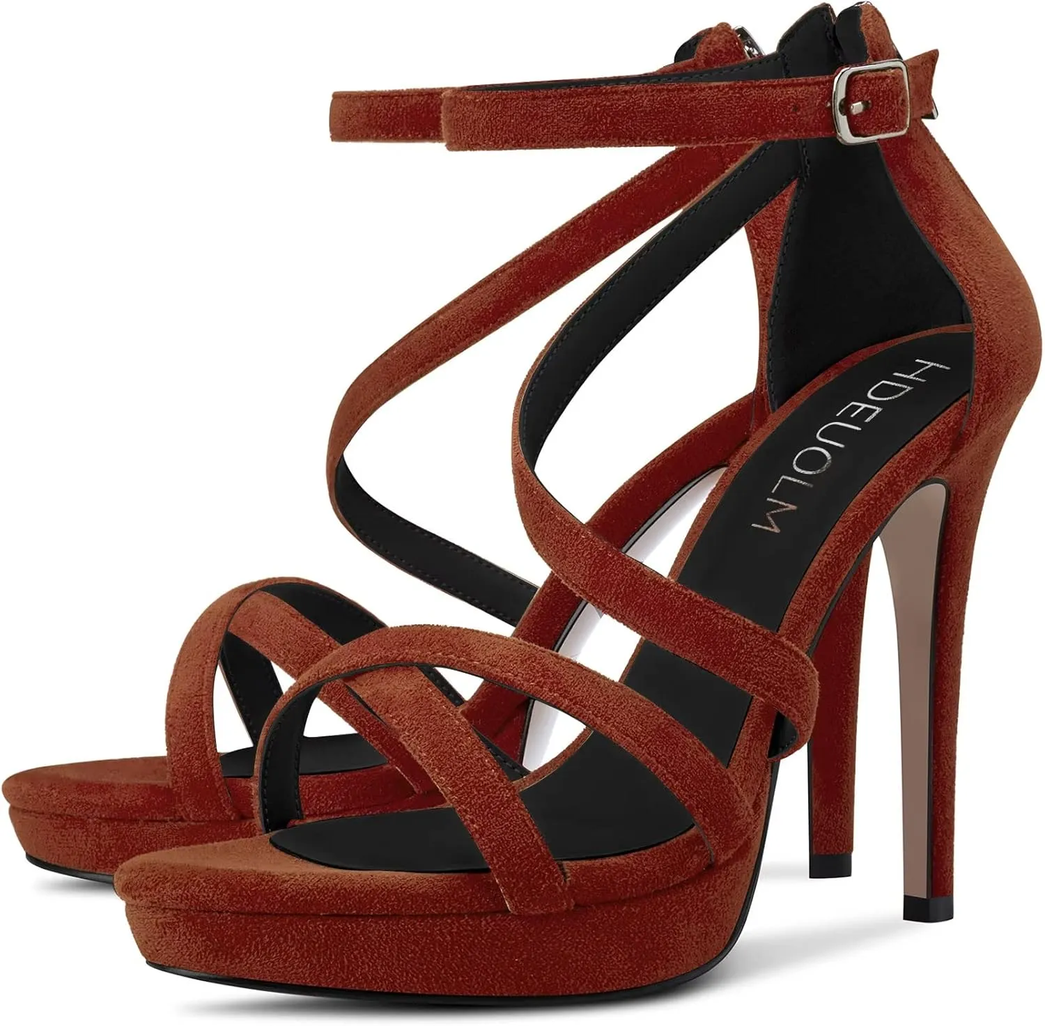 HDEUOLM Women Stiletto High Platform Heel Peep Open Toe Sandals Ankle Strap Prom Dress 4.7 Inches Heels