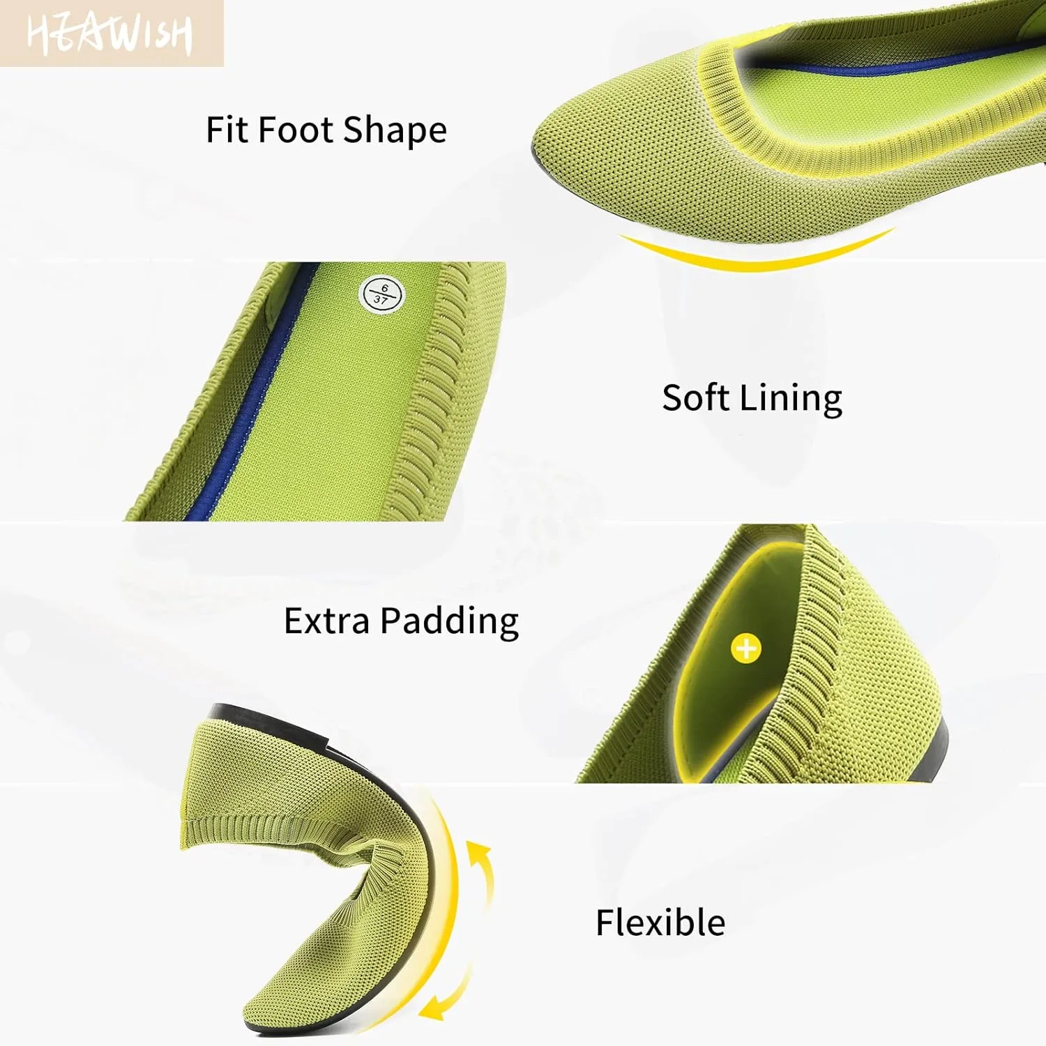 HEAWISH Women’s Ballet Flat Flats Shoes Comfortable Mesh Pointed Toe Slip On Dress Shoes