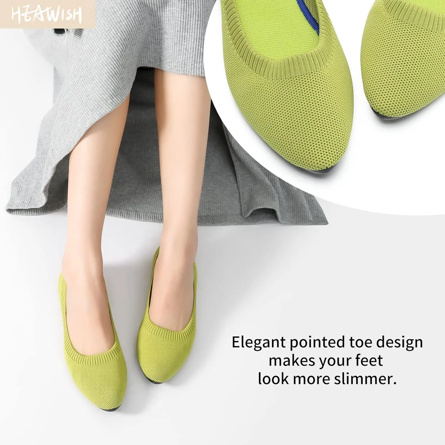 HEAWISH Women’s Ballet Flat Flats Shoes Comfortable Mesh Pointed Toe Slip On Dress Shoes