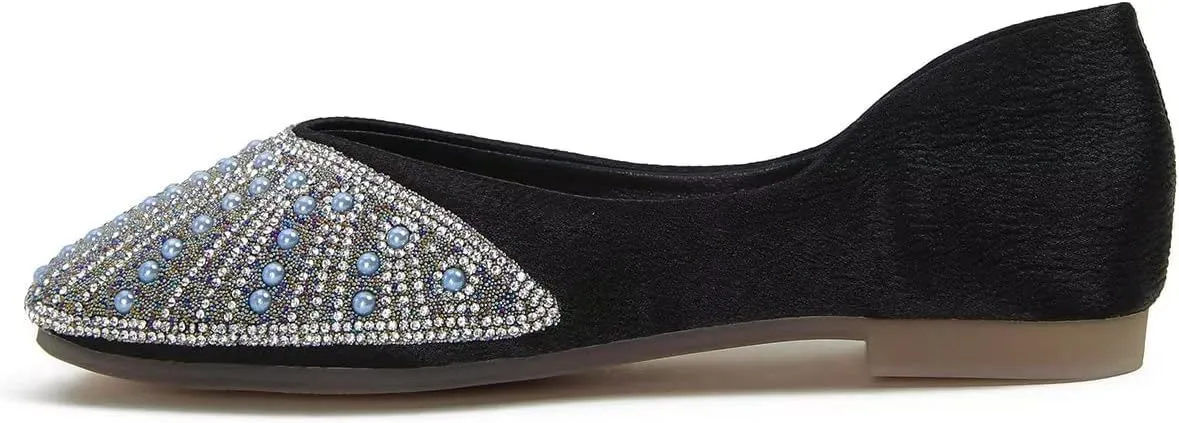 Hee grand Glittery Rhinestones Ballet Flats for Wedding Party Square Toe Slip-On Flats Comfort Light Weight Loafers Sparkling Crystals Fashion Dress Shoes