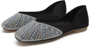 Hee grand Glittery Rhinestones Ballet Flats for Wedding Party Square Toe Slip-On Flats Comfort Light Weight Loafers Sparkling Crystals Fashion Dress Shoes