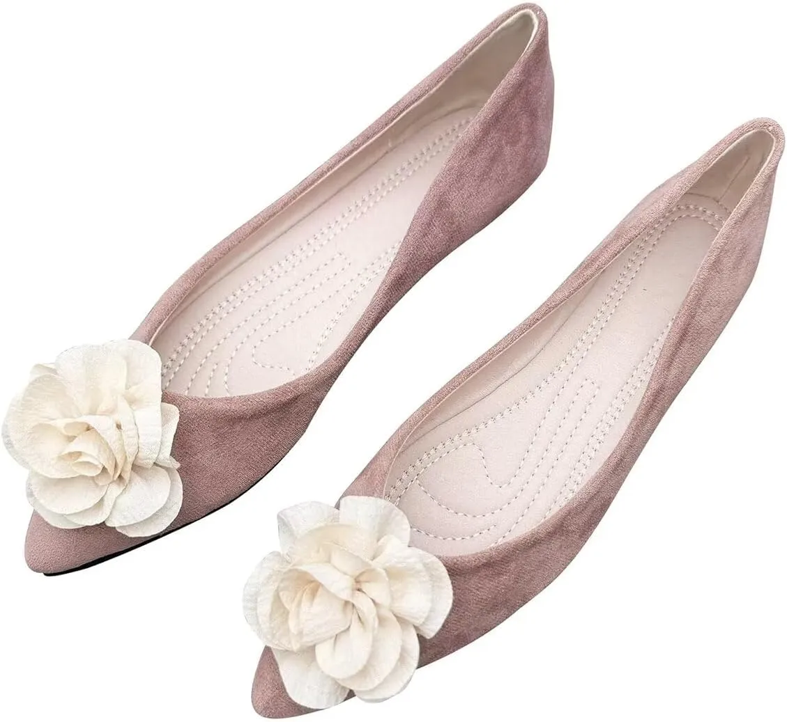 Hee grand Women Pom Pom Causal Flats -Solid Slip on Shallow Comfortable Ballet Shoes
