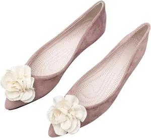 Hee grand Women Pom Pom Causal Flats -Solid Slip on Shallow Comfortable Ballet Shoes