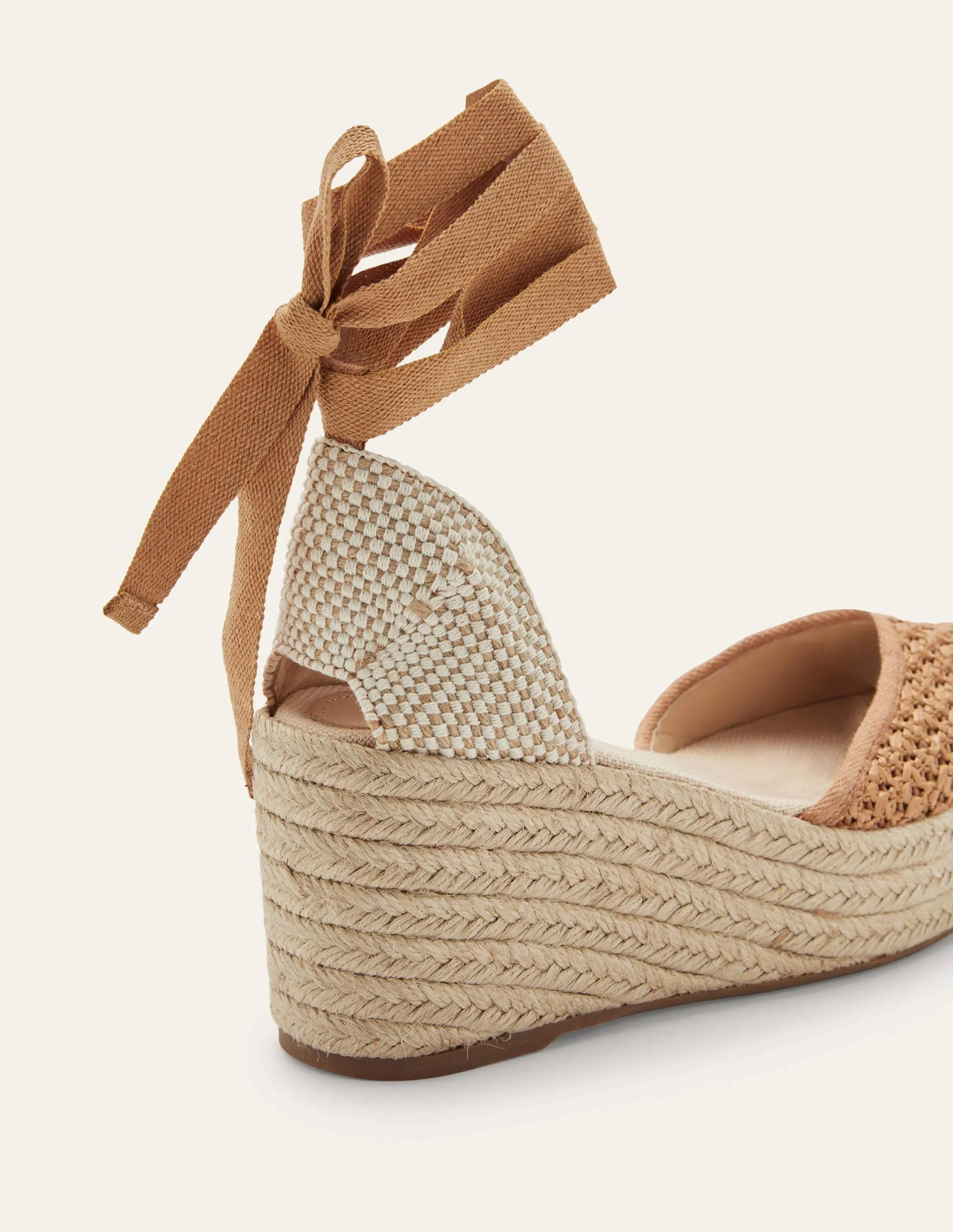 High Espadrille Wedges-Tan Woven