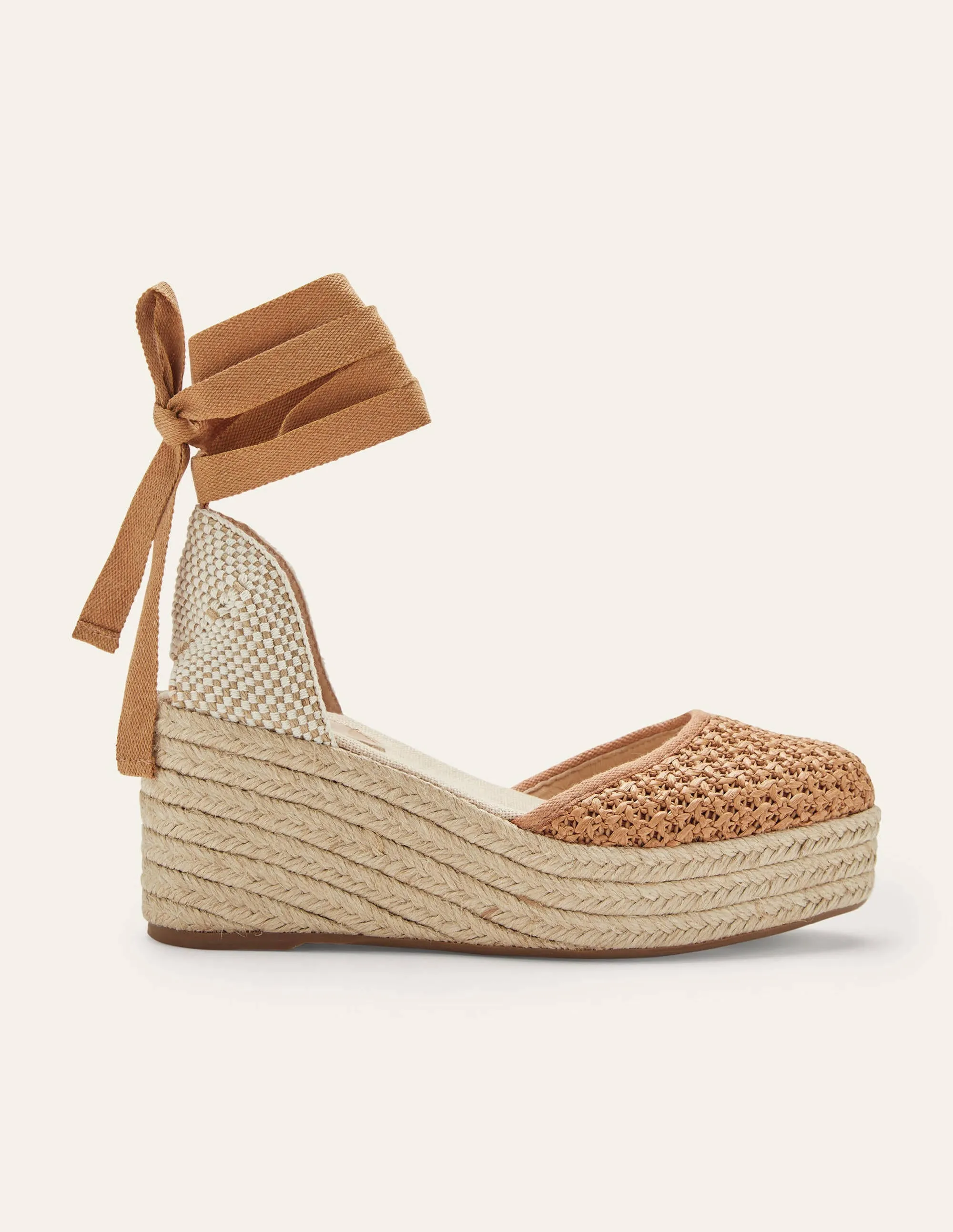 High Espadrille Wedges-Tan Woven