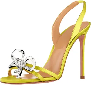 High Heels Sandals for Women, Double Bowknots Rhinestone Sandals Fashion Dressy Open Round Toe Sandals Sexy Stiletto Heels Party Sandals for Dating Shopping