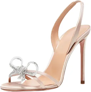 High Heels Sandals for Women, Double Bowknots Rhinestone Sandals Fashion Dressy Open Round Toe Sandals Sexy Stiletto Heels Party Sandals for Dating Shopping
