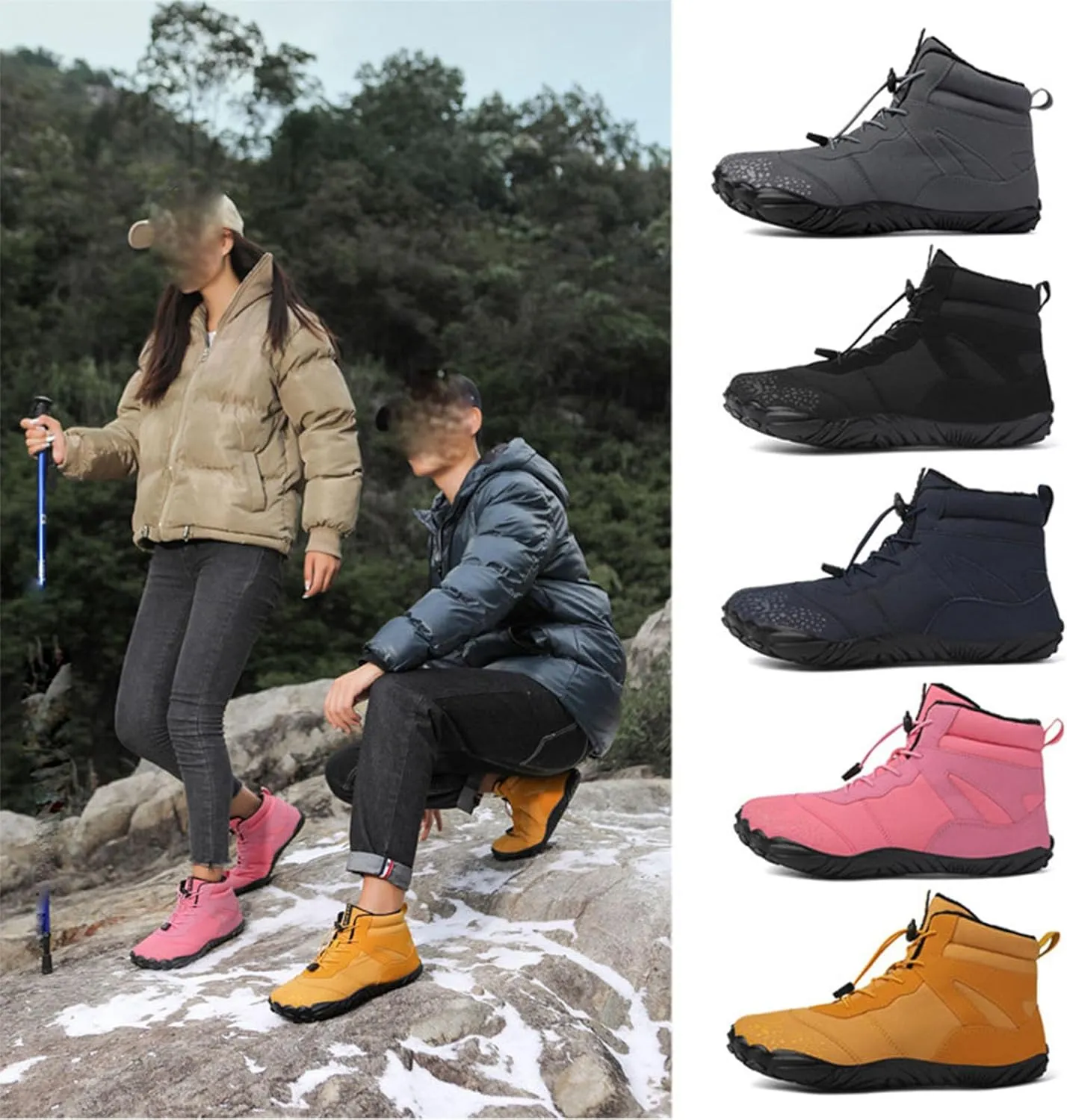 Hike Barefoot Footwear Womens Men, Winter Anti-Slip Ankle Boots Zero Drop Sole Trail Running Sneakers Wide Toe Box