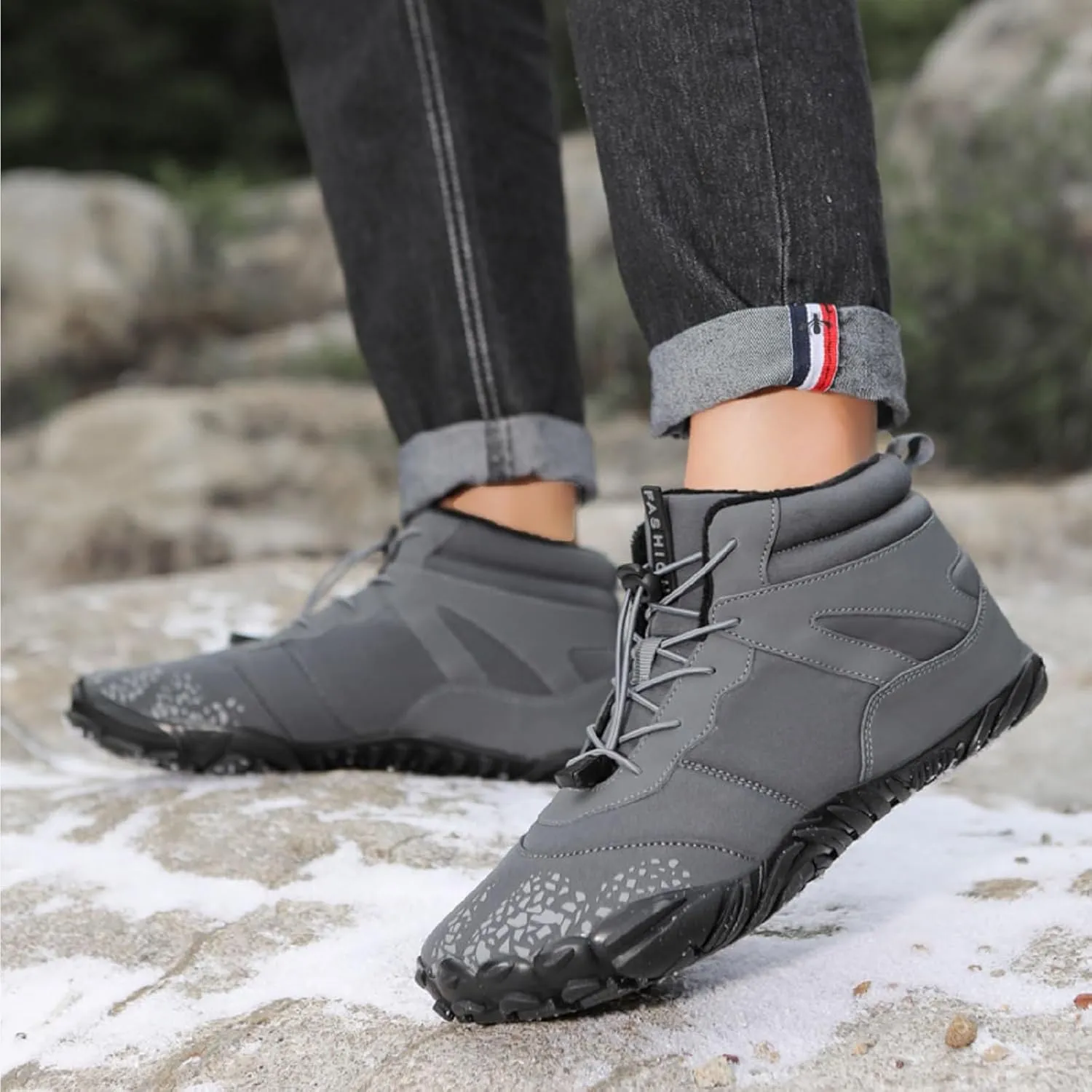 Hike Barefoot Footwear Womens Men, Winter Anti-Slip Ankle Boots Zero Drop Sole Trail Running Sneakers Wide Toe Box