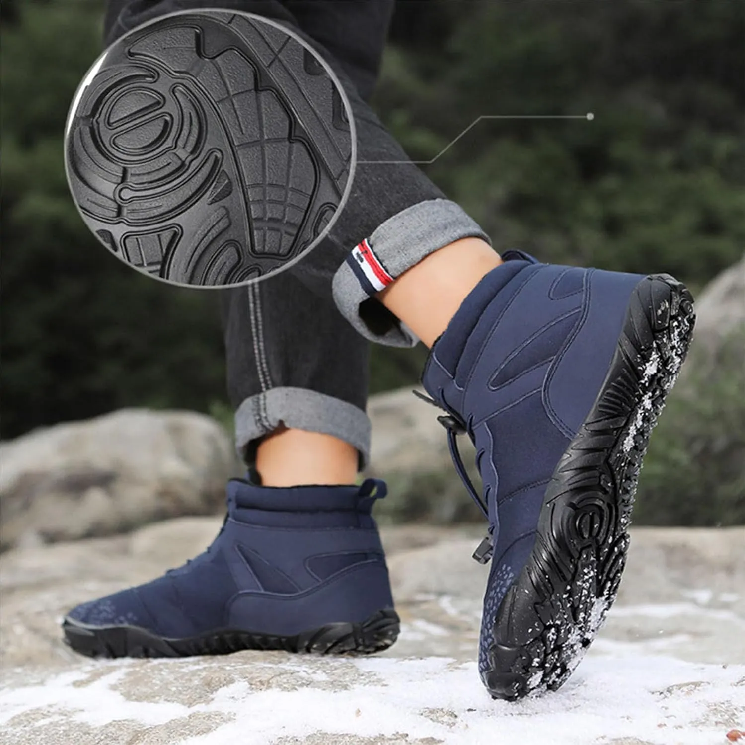 Hike Barefoot Footwear Womens Men, Winter Anti-Slip Ankle Boots Zero Drop Sole Trail Running Sneakers Wide Toe Box