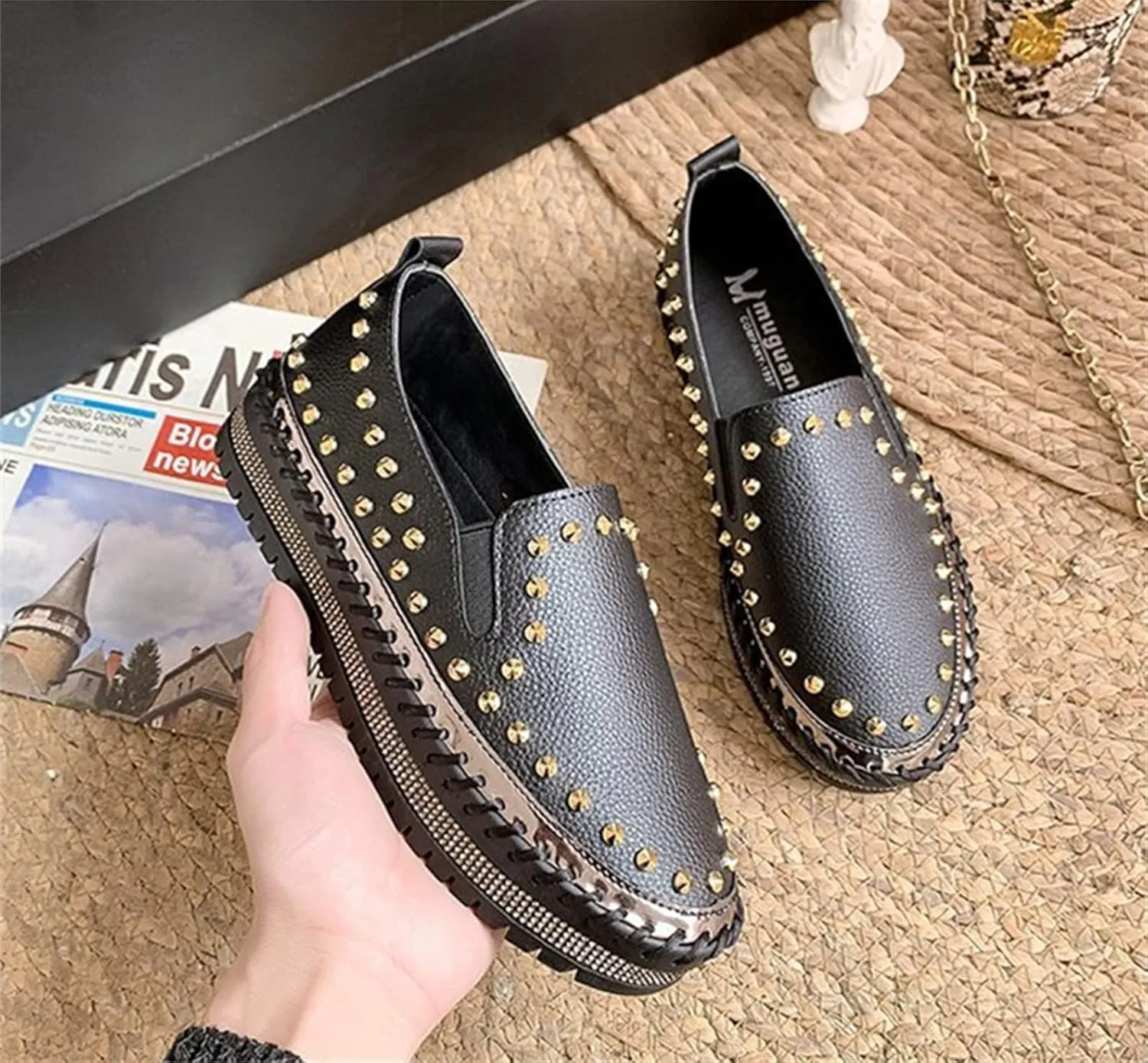 HINDOLA Women's Fashion Sparkly Rhinestone Sneakers Low Top Bling Casual Walking Shoes Flats Low Top Loafers for Women