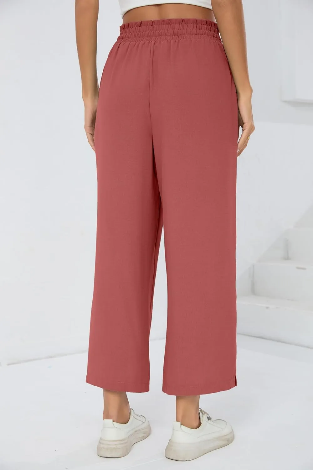 HIYIYEZI Womens Wide Leg Lounge Pants High Waisted Drawstring Casual Loose Palazzo Trousers with Pockets