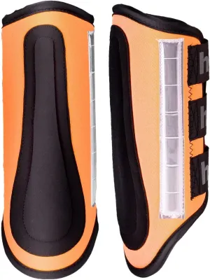 HORZE High-Visibility Reflective Neoprene Protective Horse Boots Pair for Nighttime Horseback Riding | Front or Back Legs - Orange - L
