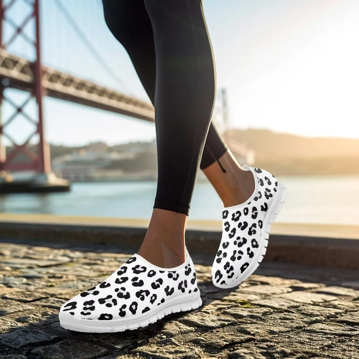 Howilath Animal Print Women's Loafers & Slip-on Running Sneakers Travel Breathable Shoes with Anti-Slip Sole