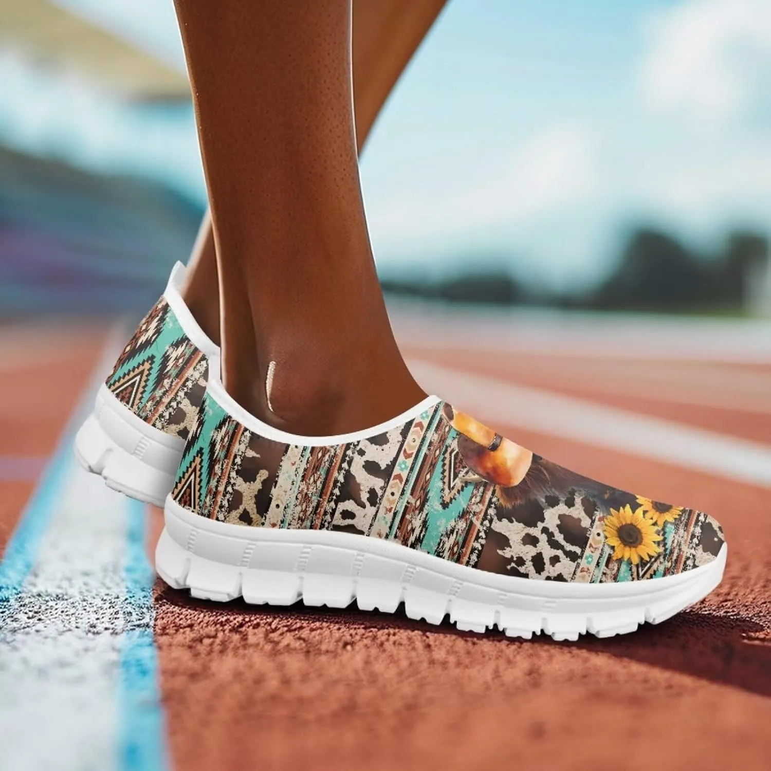 Howilath Western Aztec Slip on Loafers for Women Casual Shoes Anti-Skid Running Sneakers for Travel Indoor Training