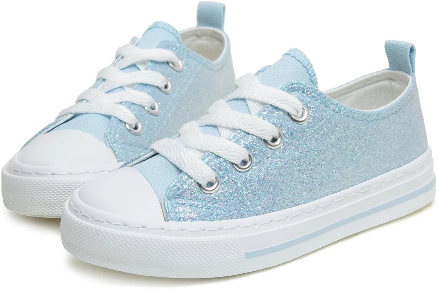 HugRain Little Girls Kids Classic Sparkle Low Top Lace Up Sneakers Walking Shoes