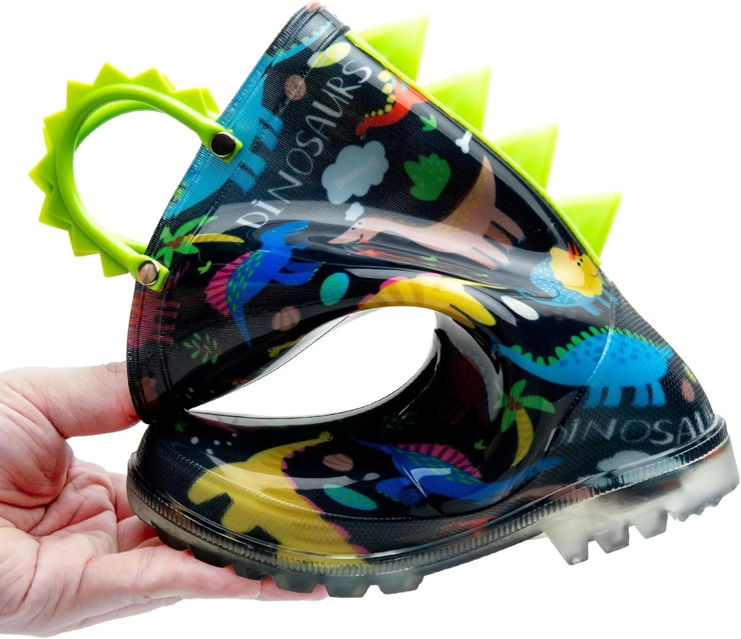 HugRain Toddler Boys Adorable Dinosaur Light Up Rain Boots