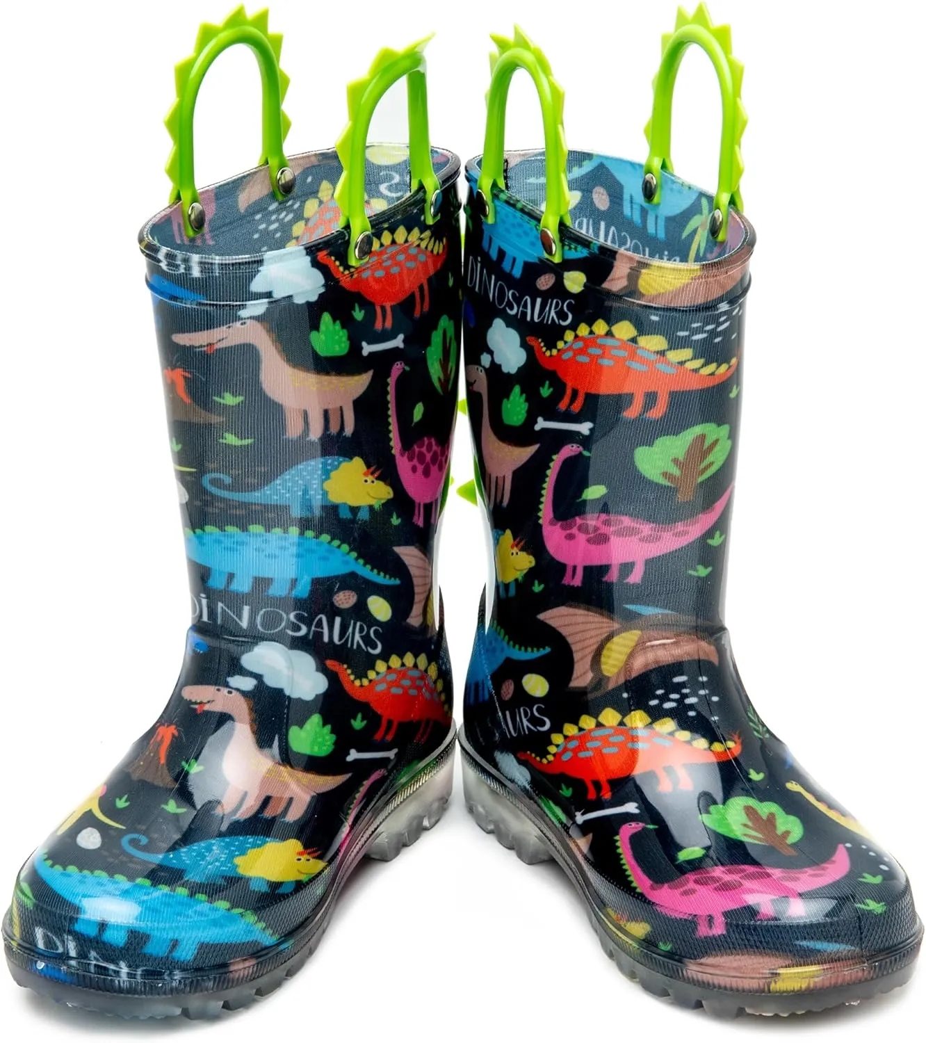 HugRain Toddler Boys Adorable Dinosaur Light Up Rain Boots