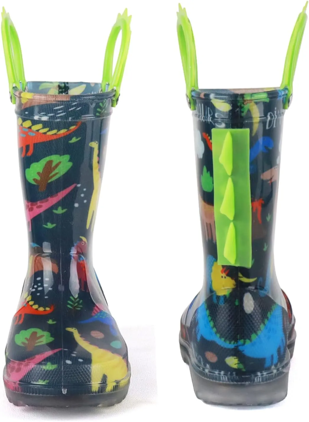 HugRain Toddler Boys Adorable Dinosaur Light Up Rain Boots